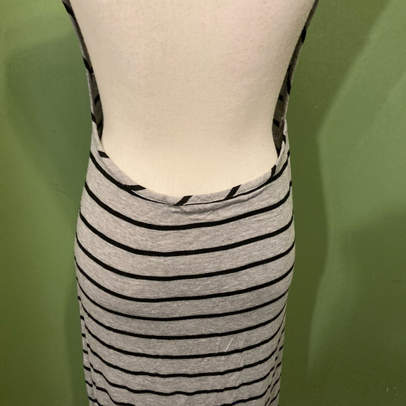Women's Rebel Sugar Grey Black Striped Halter Backless Maxi Dress M - Picture 8 of 8